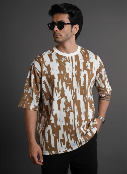 Knited Texture  Printed  Drop Shoulder